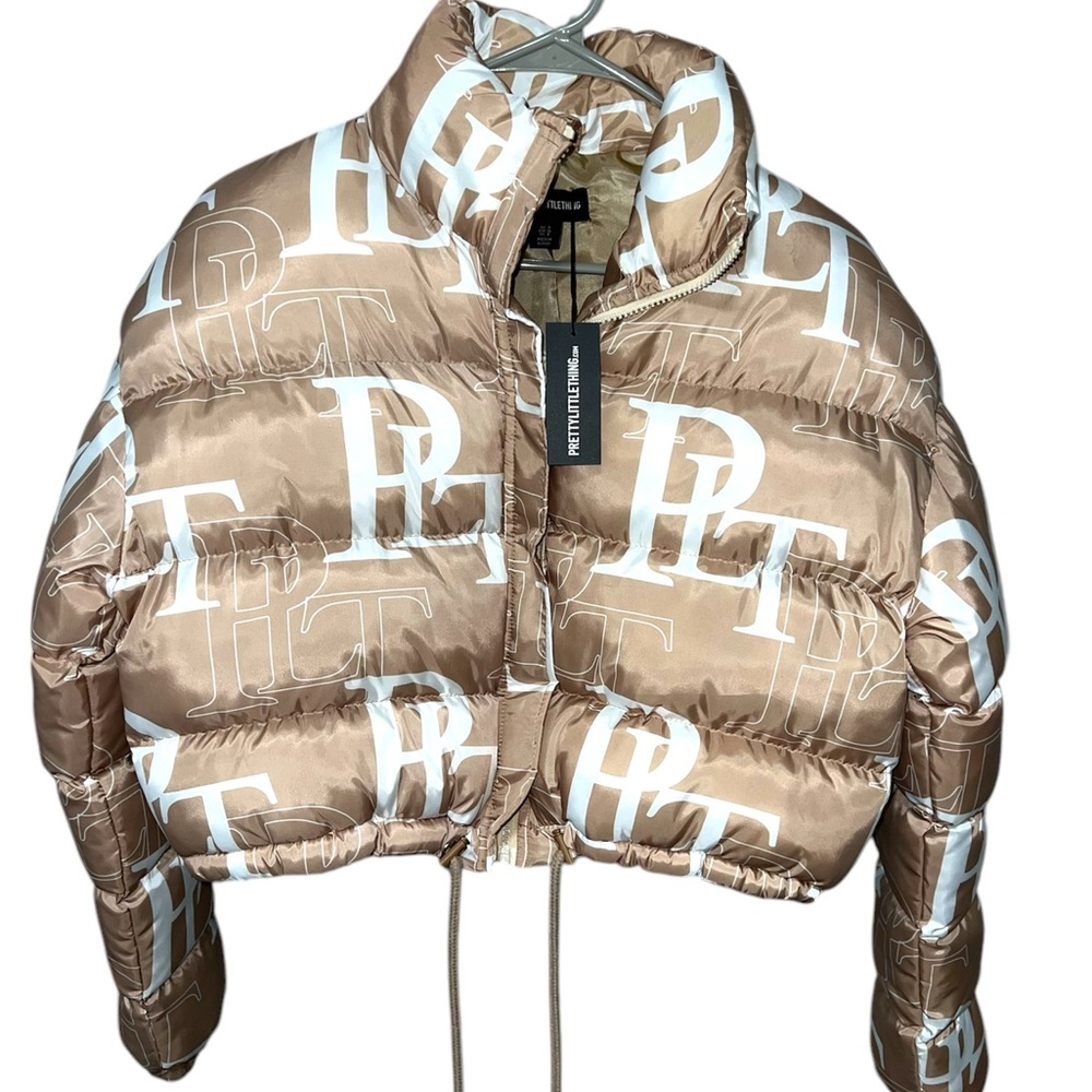NWT PrettyLittleThing Brown Cropped Puffer Jacket Size S